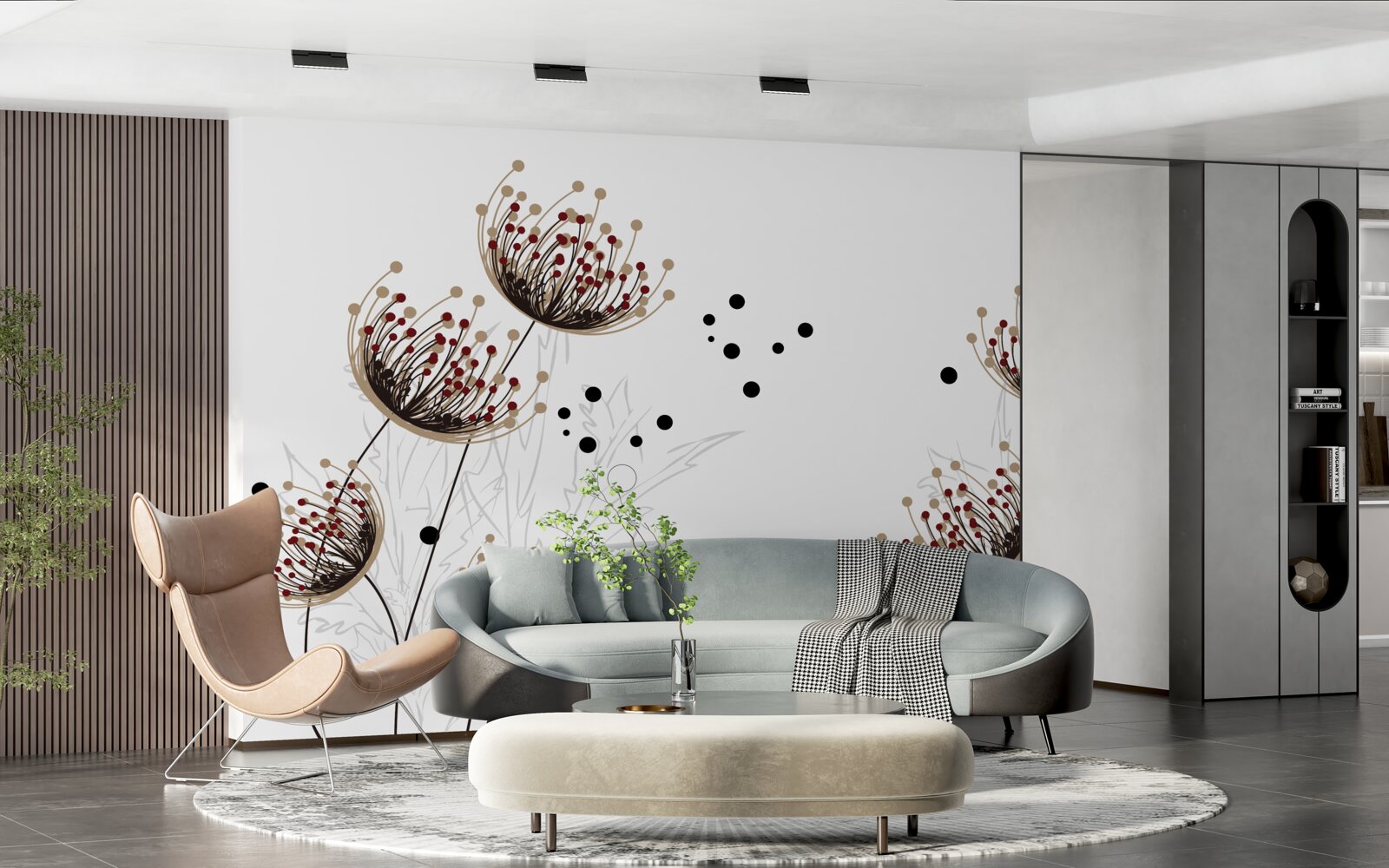 Фотошпалери біле тло, прикрашене кульбабами