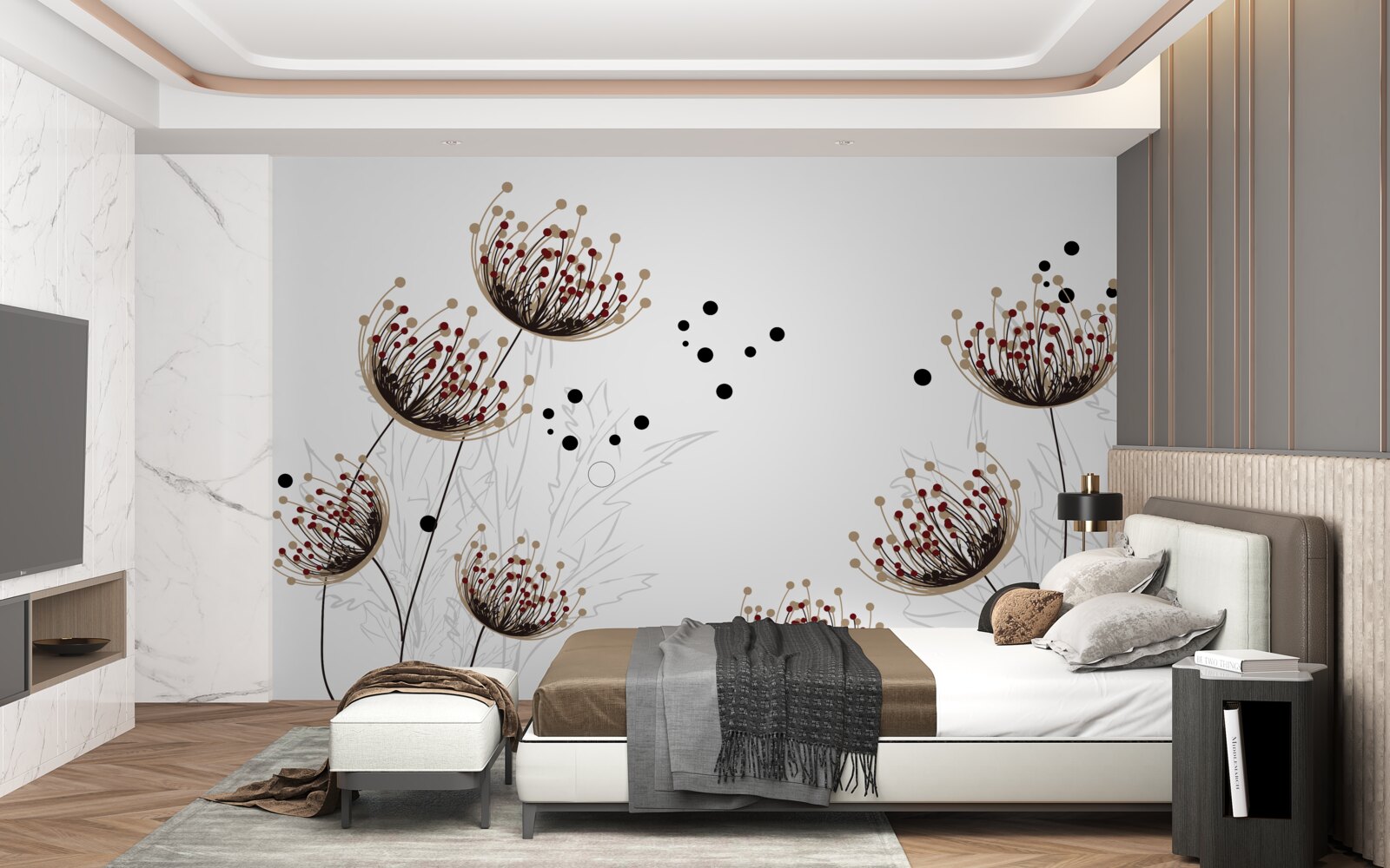 Фотошпалери біле тло, прикрашене кульбабами