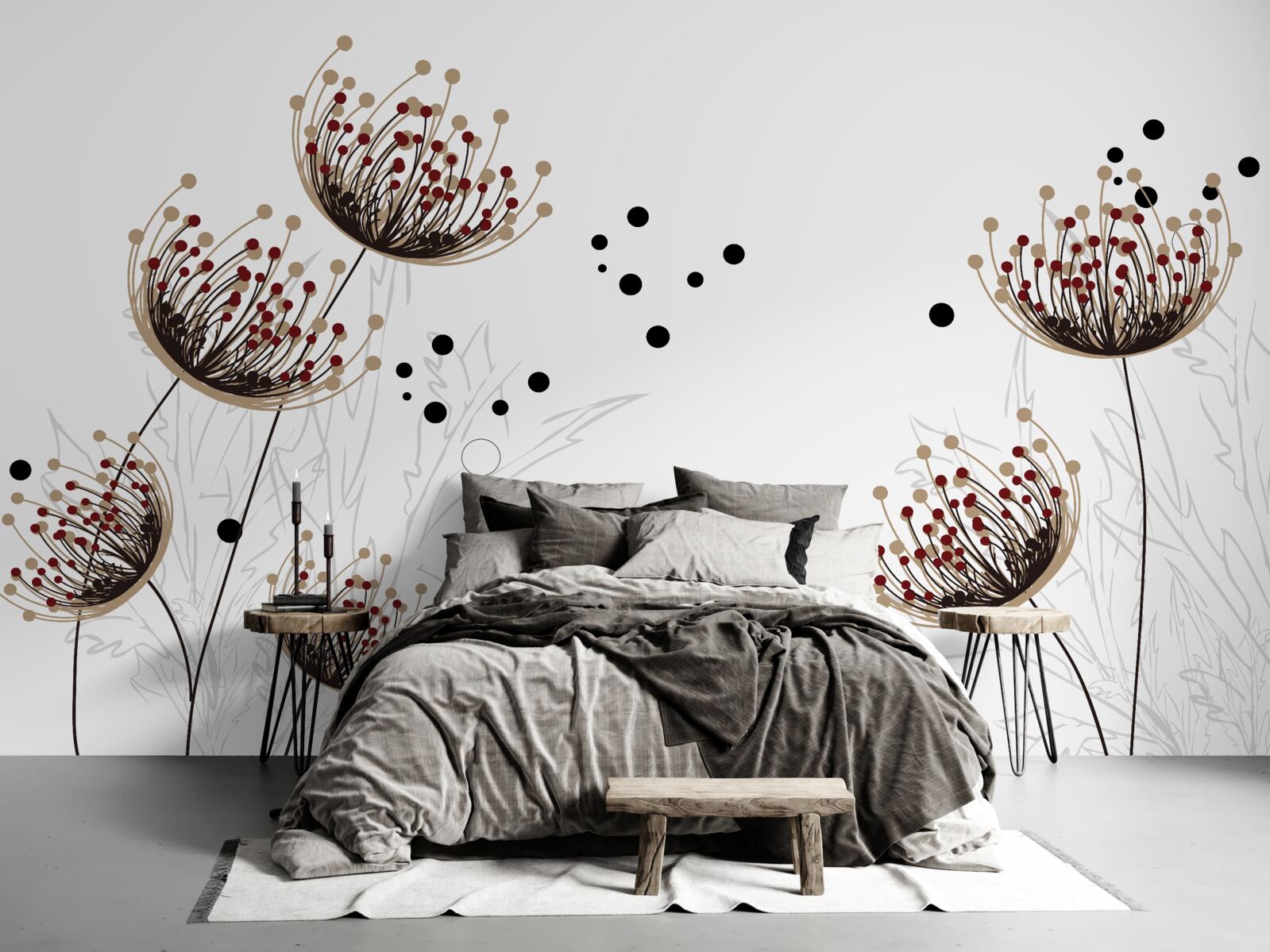 Фотошпалери біле тло, прикрашене кульбабами