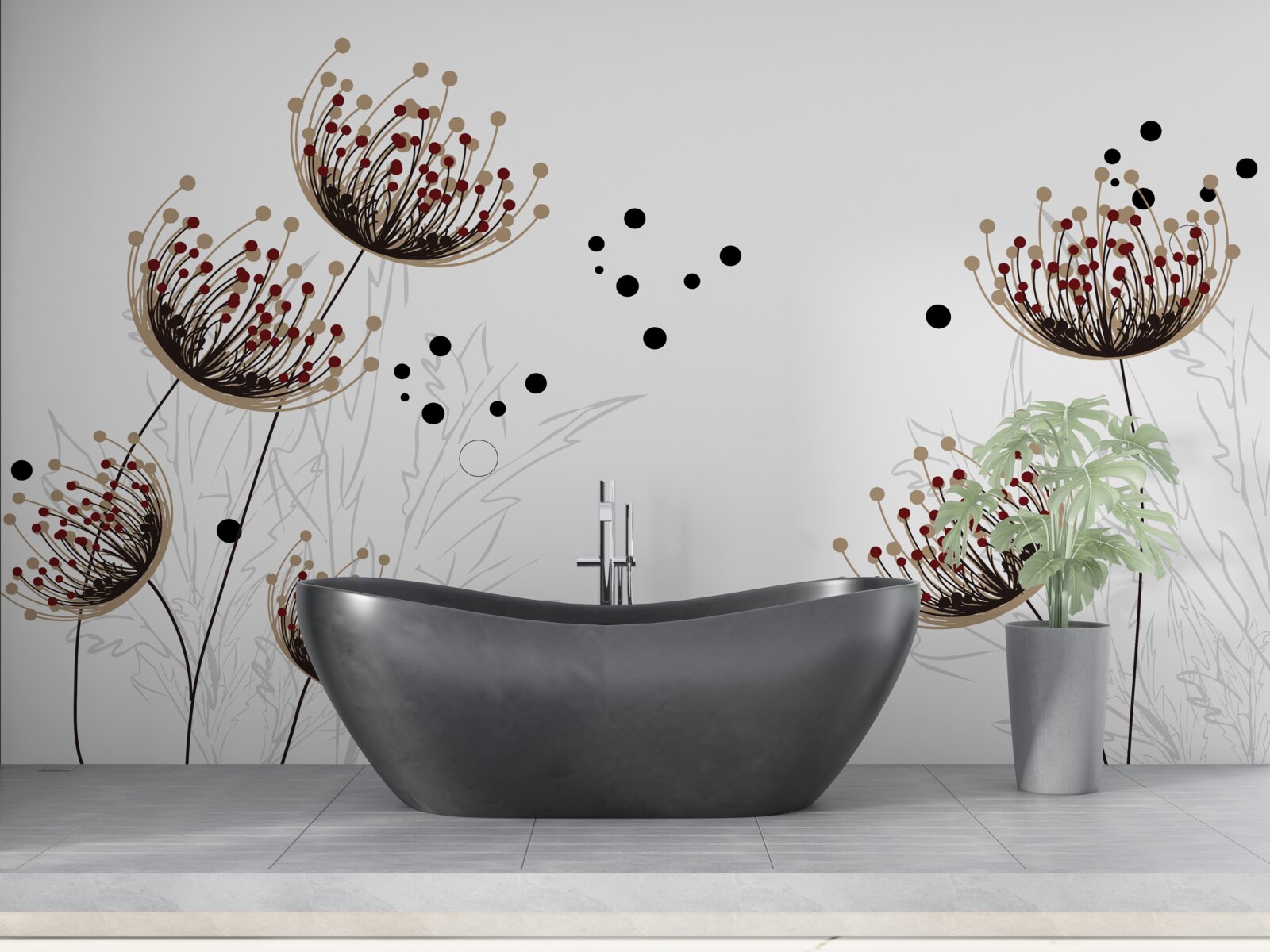 Фотошпалери біле тло, прикрашене кульбабами