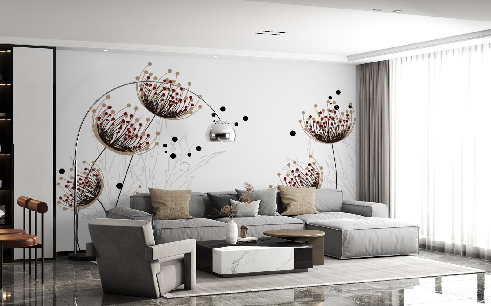 Фотошпалери біле тло, прикрашене кульбабами