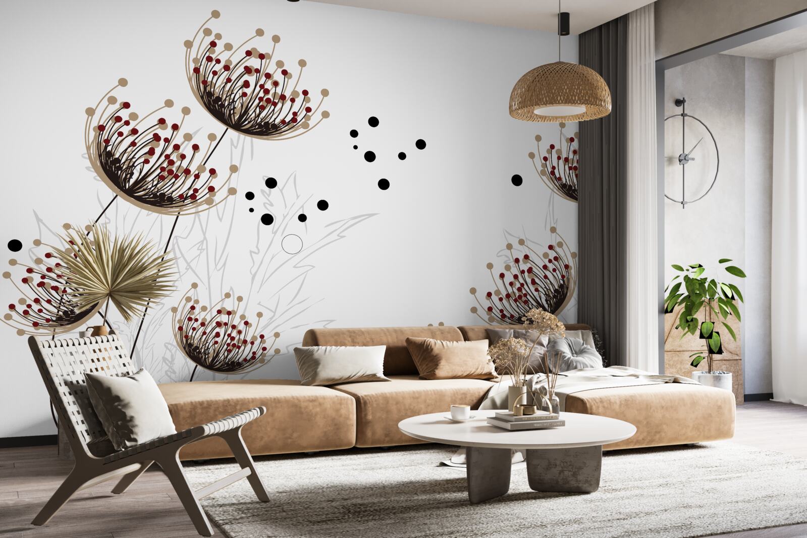 Фотошпалери біле тло, прикрашене кульбабами