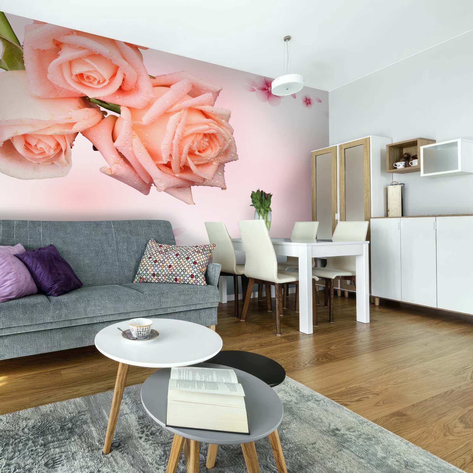 Фотошпалери рожеві квіти на тлі того ж кольору