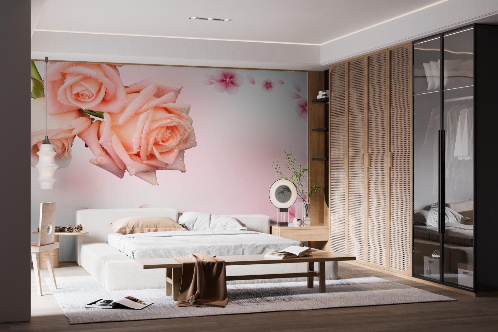 Фотошпалери рожеві квіти на тлі того ж кольору