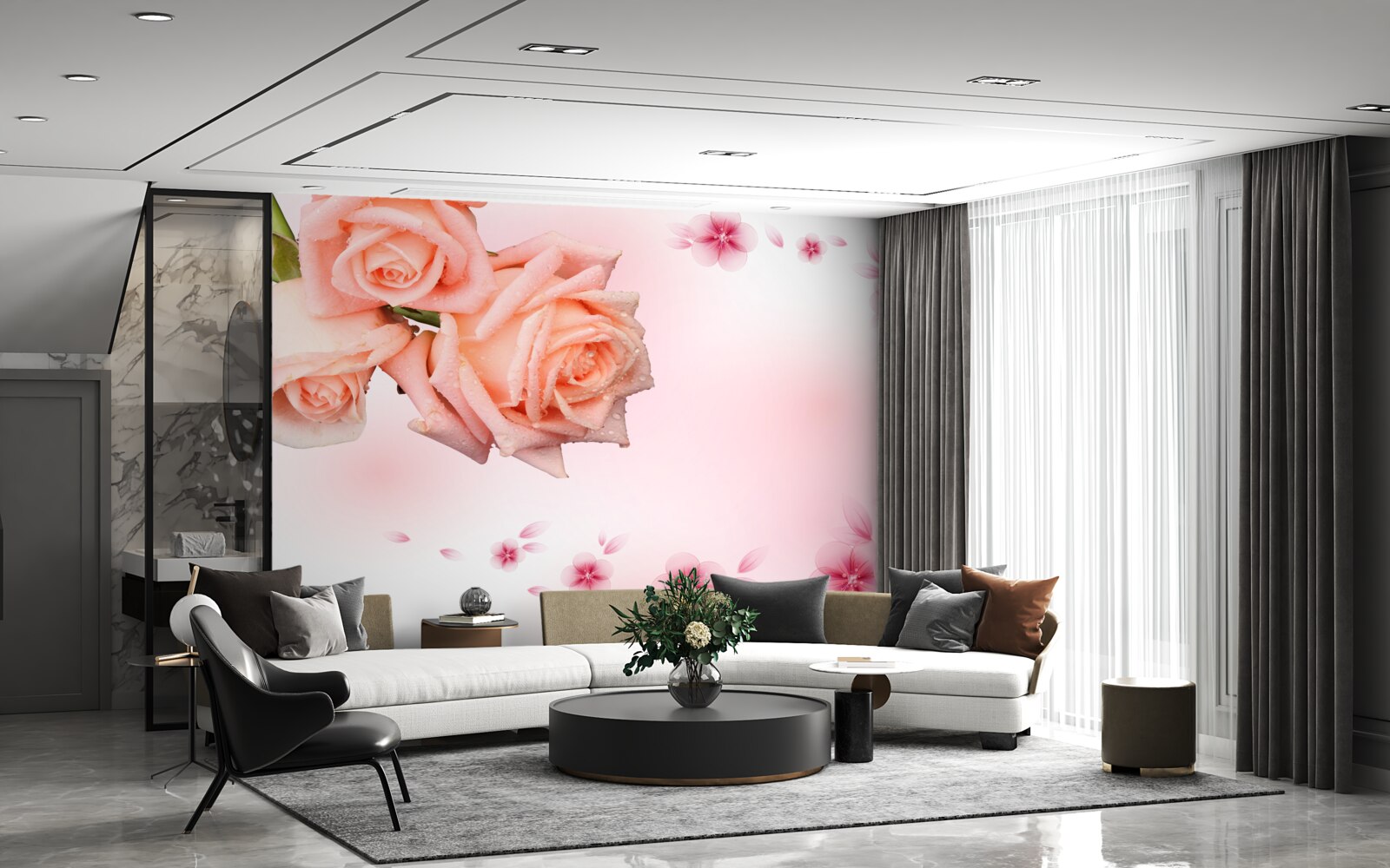 Фотошпалери рожеві квіти на тлі того ж кольору