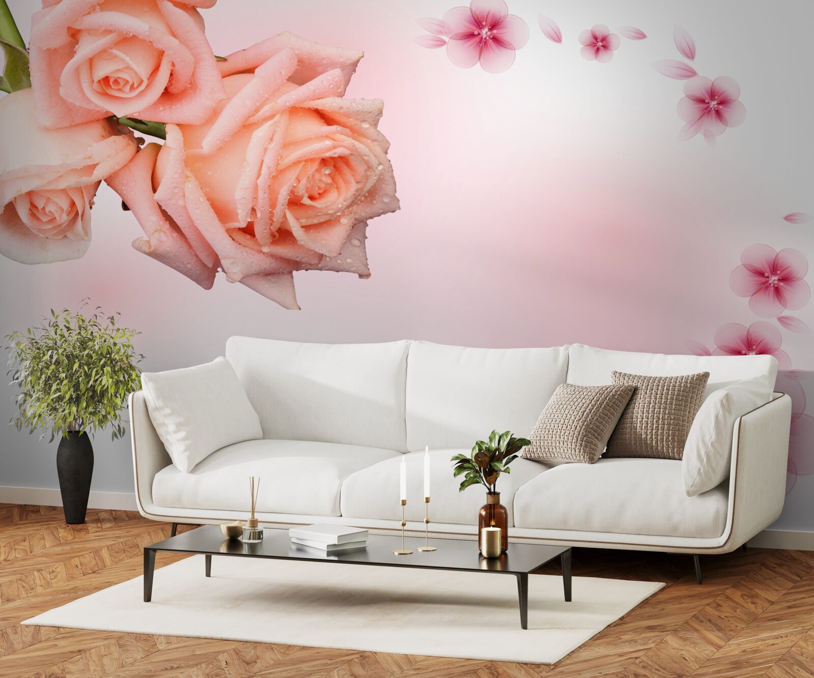 Фотошпалери рожеві квіти на тлі того ж кольору