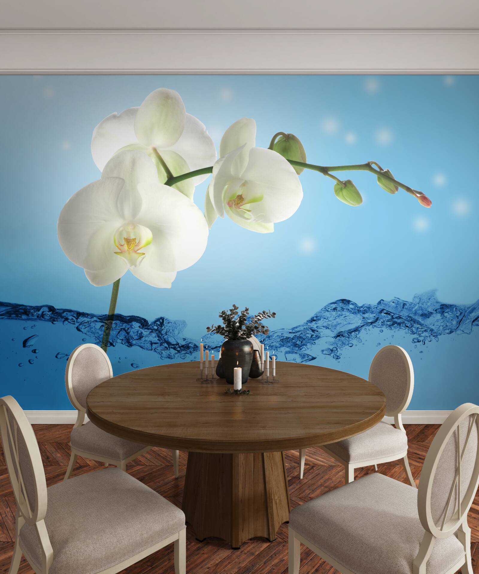 Фотошпалери відповідь: біла орхідея, занурена у воду