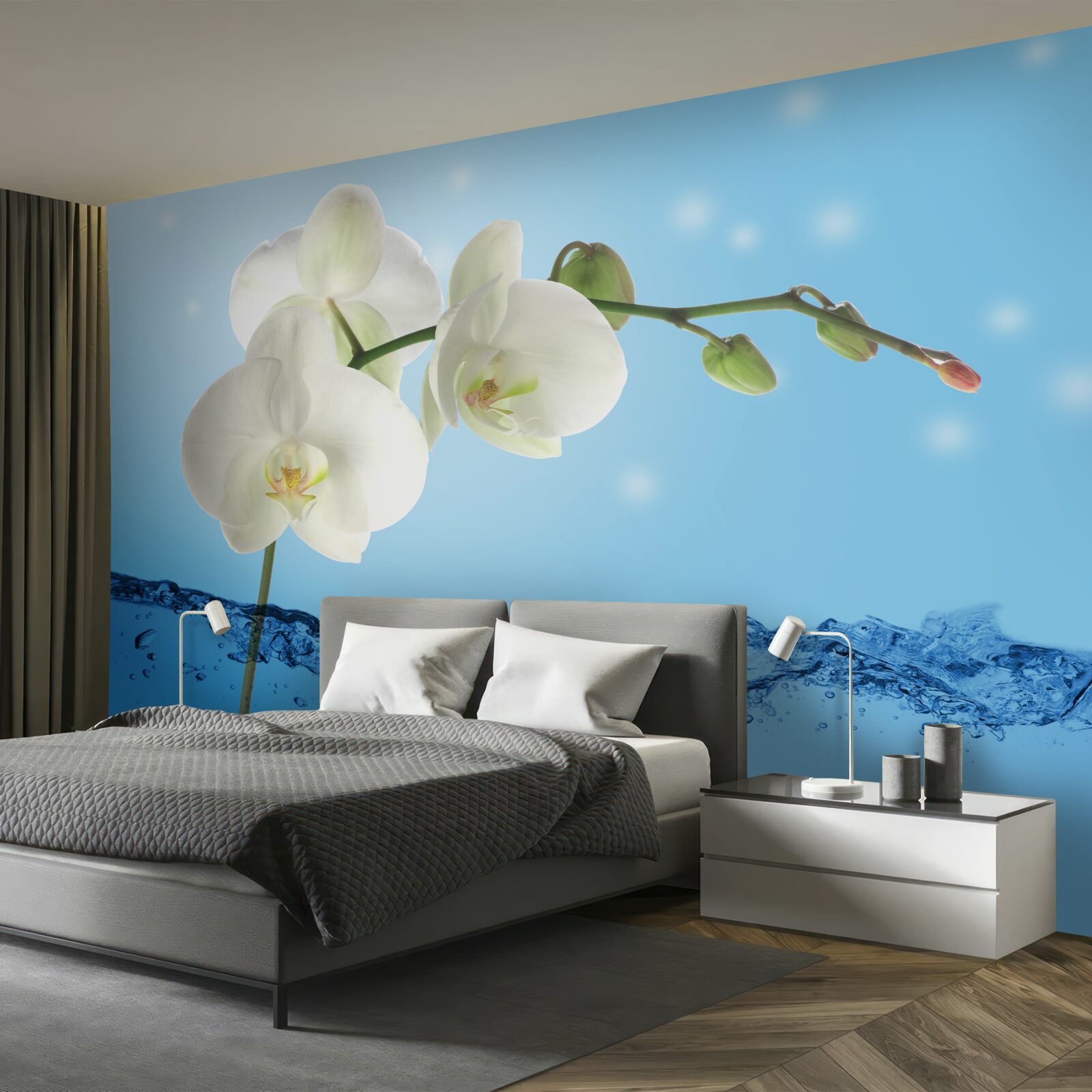 Фотошпалери відповідь: біла орхідея, занурена у воду