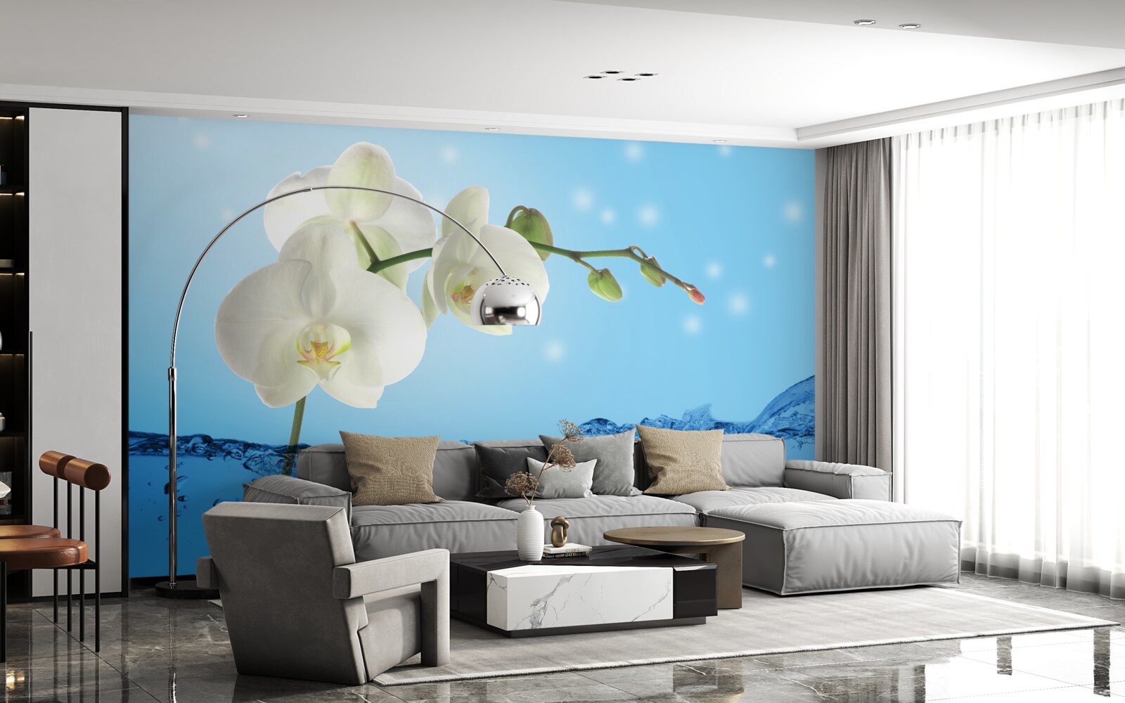 Фотошпалери відповідь: біла орхідея, занурена у воду