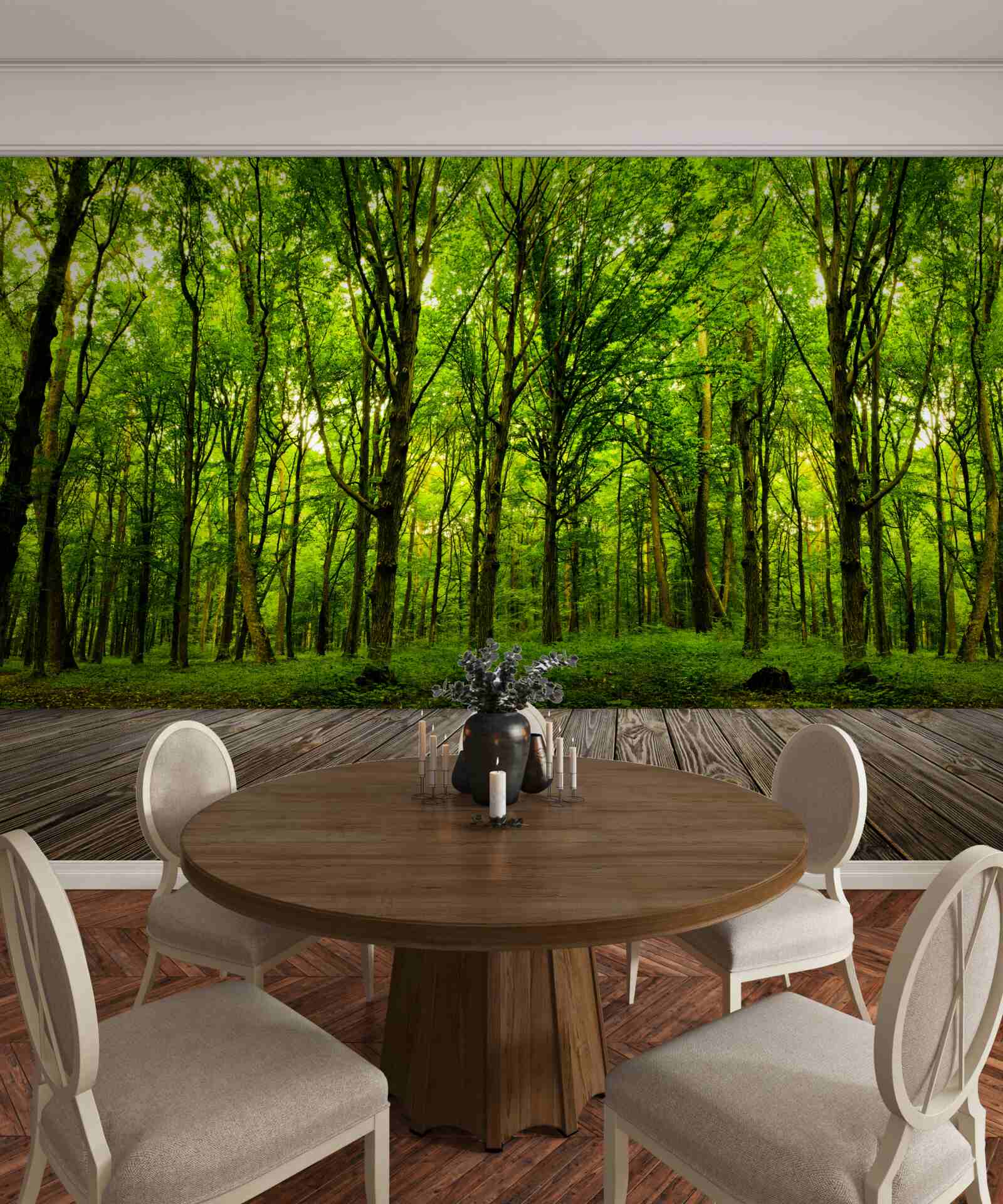 Фотошпалери зелений ліс, стрункий і багатий, осяяний сонячними променями