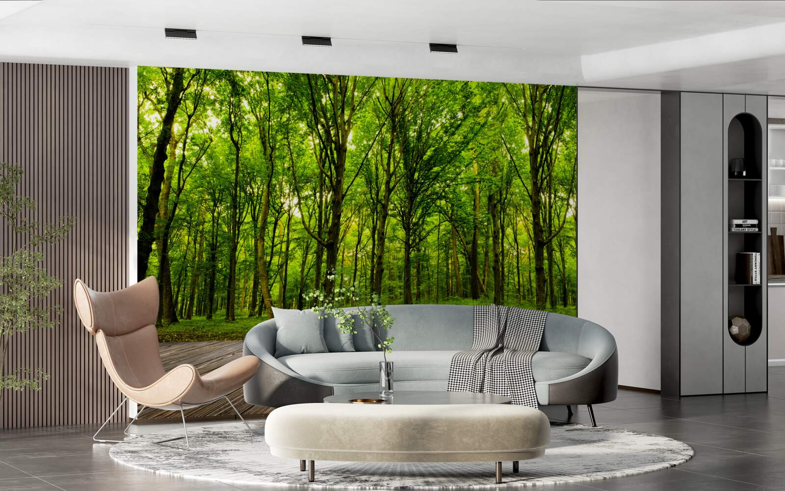 Фотошпалери зелений ліс, стрункий і багатий, осяяний сонячними променями