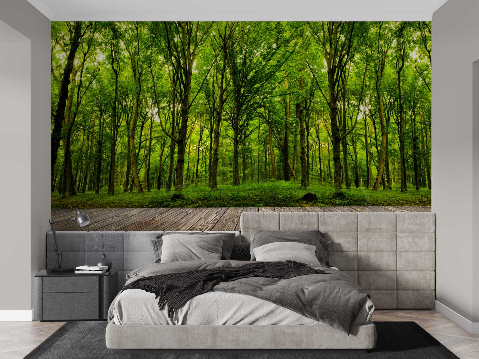 Фотошпалери зелений ліс, стрункий і багатий, осяяний сонячними променями