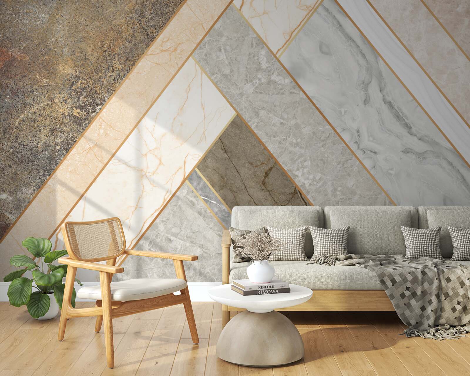 Фотошпалери мозаїка на мармурі у світлих відтінках