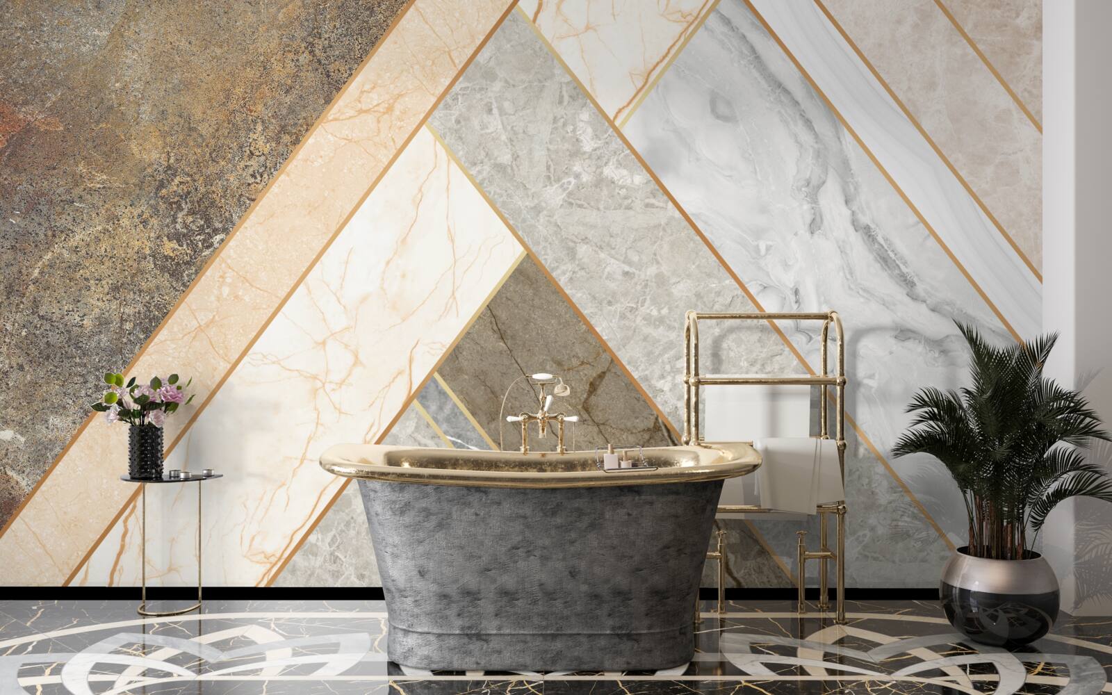 Фотошпалери мозаїка на мармурі у світлих відтінках