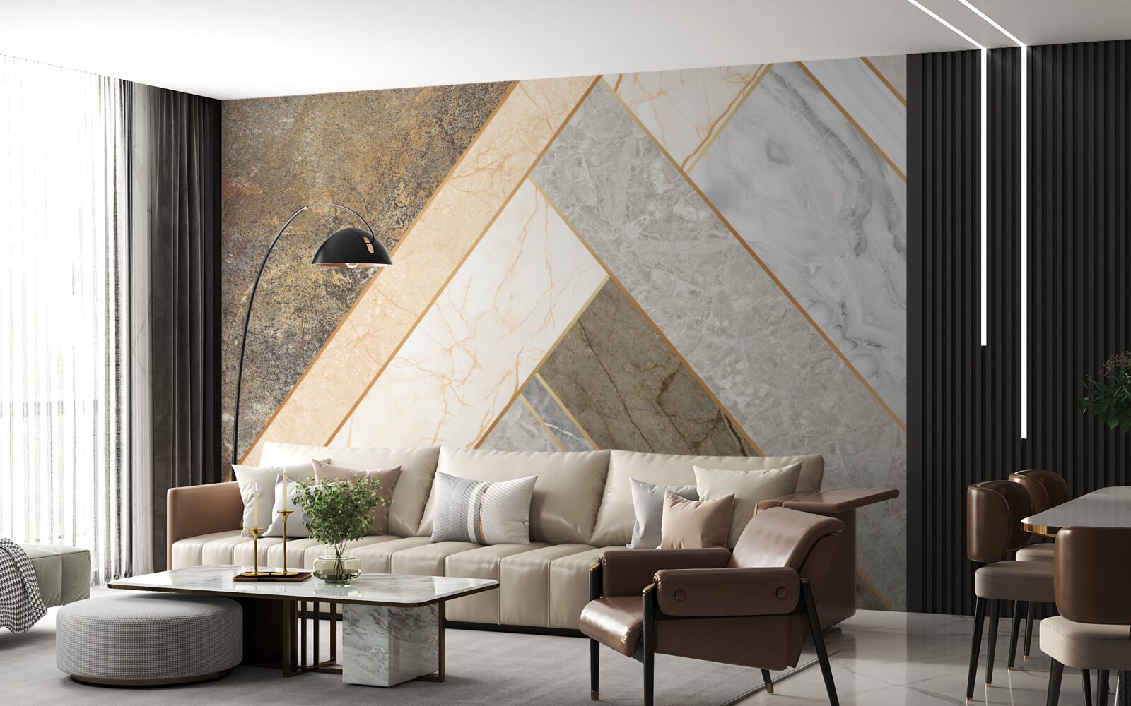 Фотошпалери мозаїка на мармурі у світлих відтінках