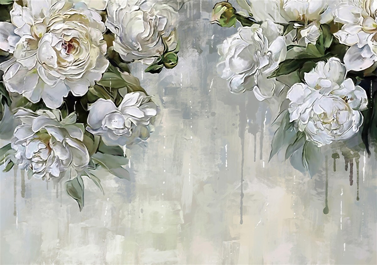 Фотошпалери на бетонній стіні - великі білі квіти