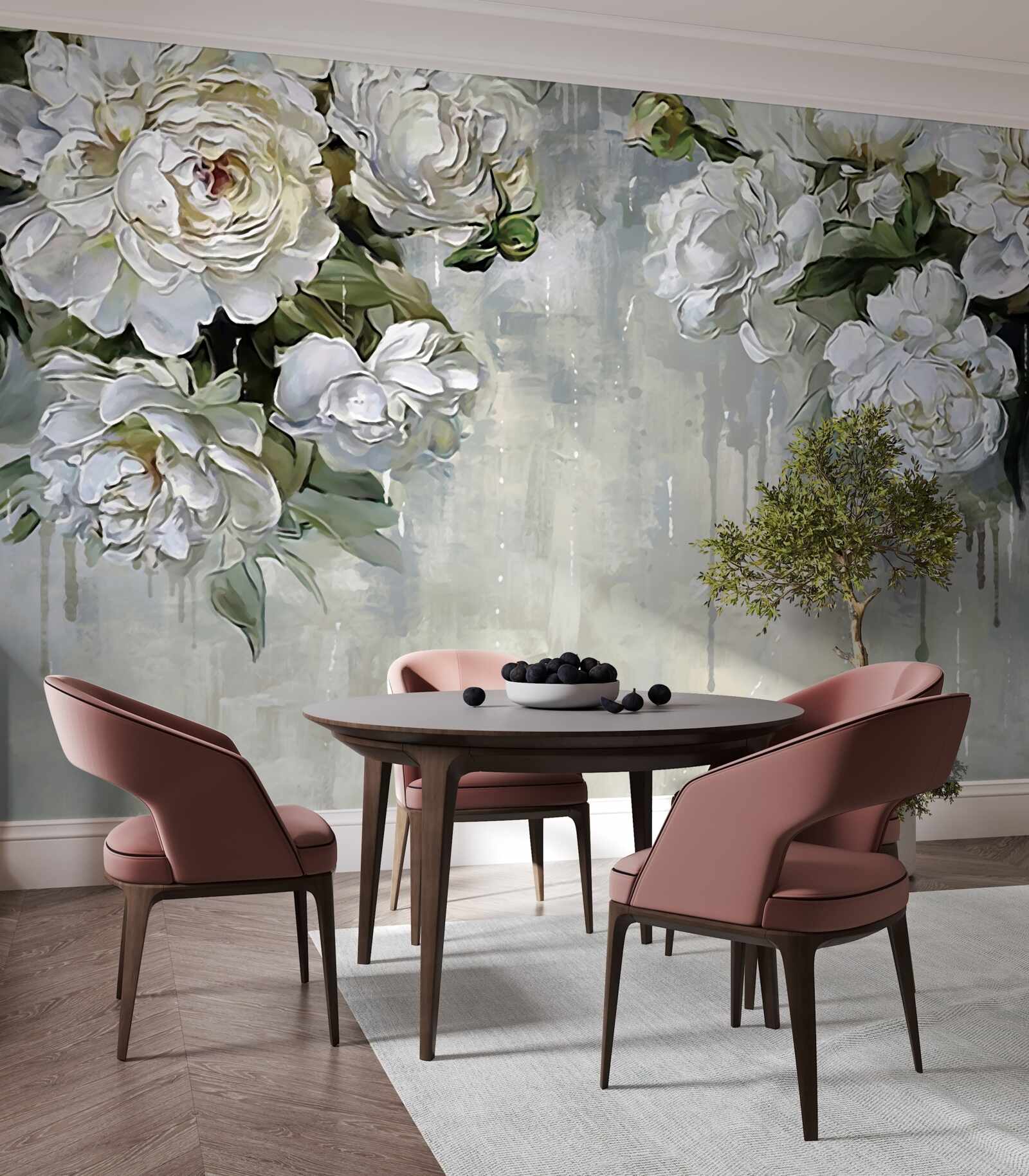 Фотошпалери на бетонній стіні - великі білі квіти