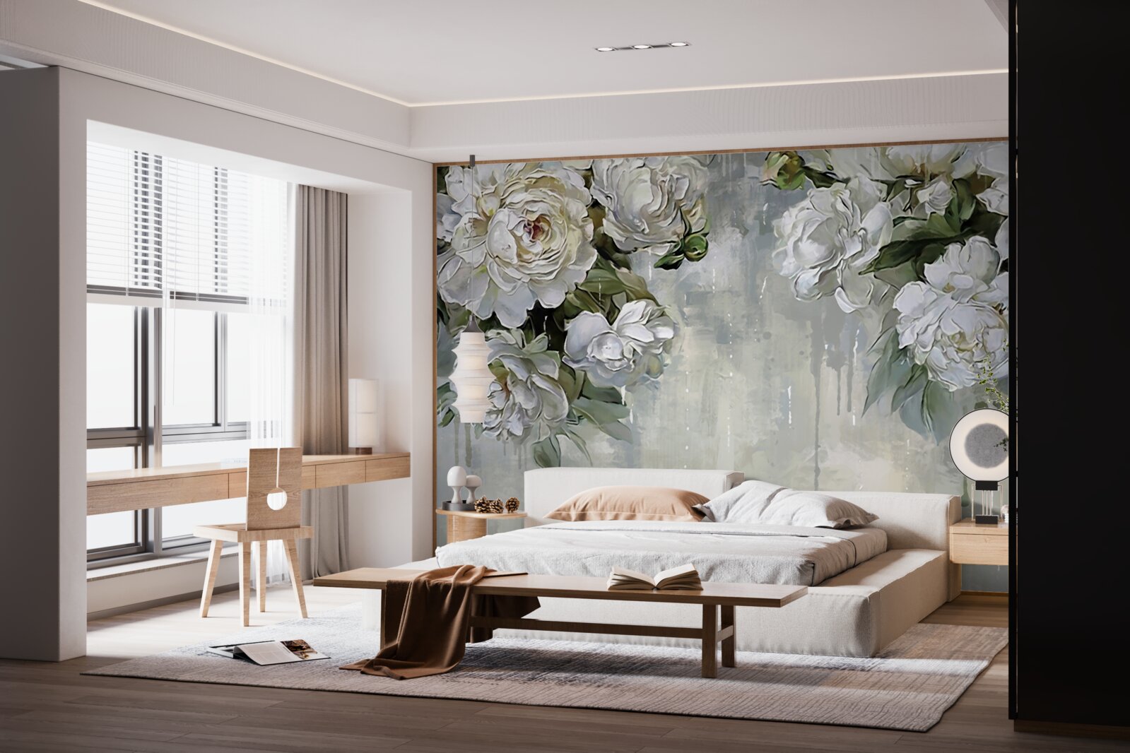 Фотошпалери на бетонній стіні - великі білі квіти