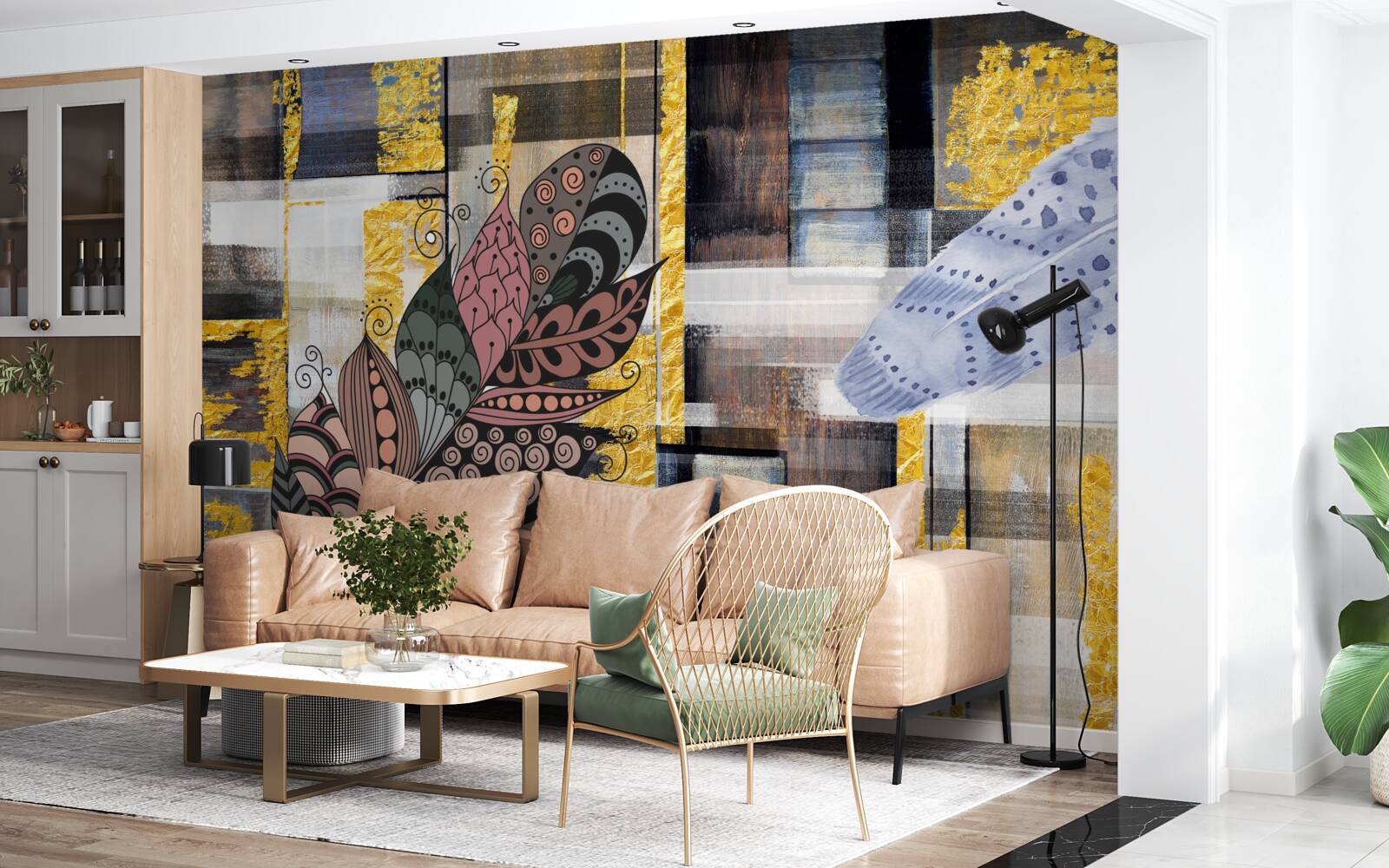 Фотошпалери абстрактне тло прикрашене дивовижним пір'ям