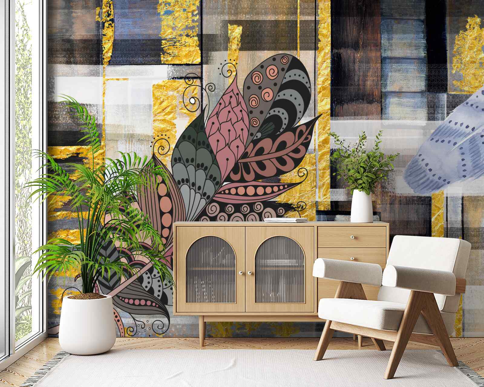 Фотошпалери абстрактне тло прикрашене дивовижним пір'ям