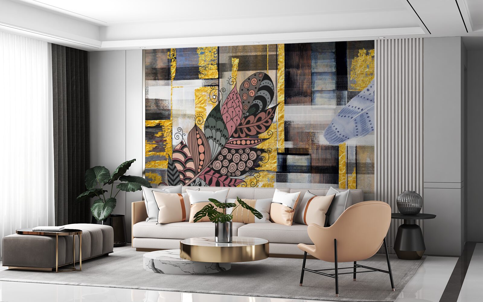 Фотошпалери абстрактне тло прикрашене дивовижним пір'ям