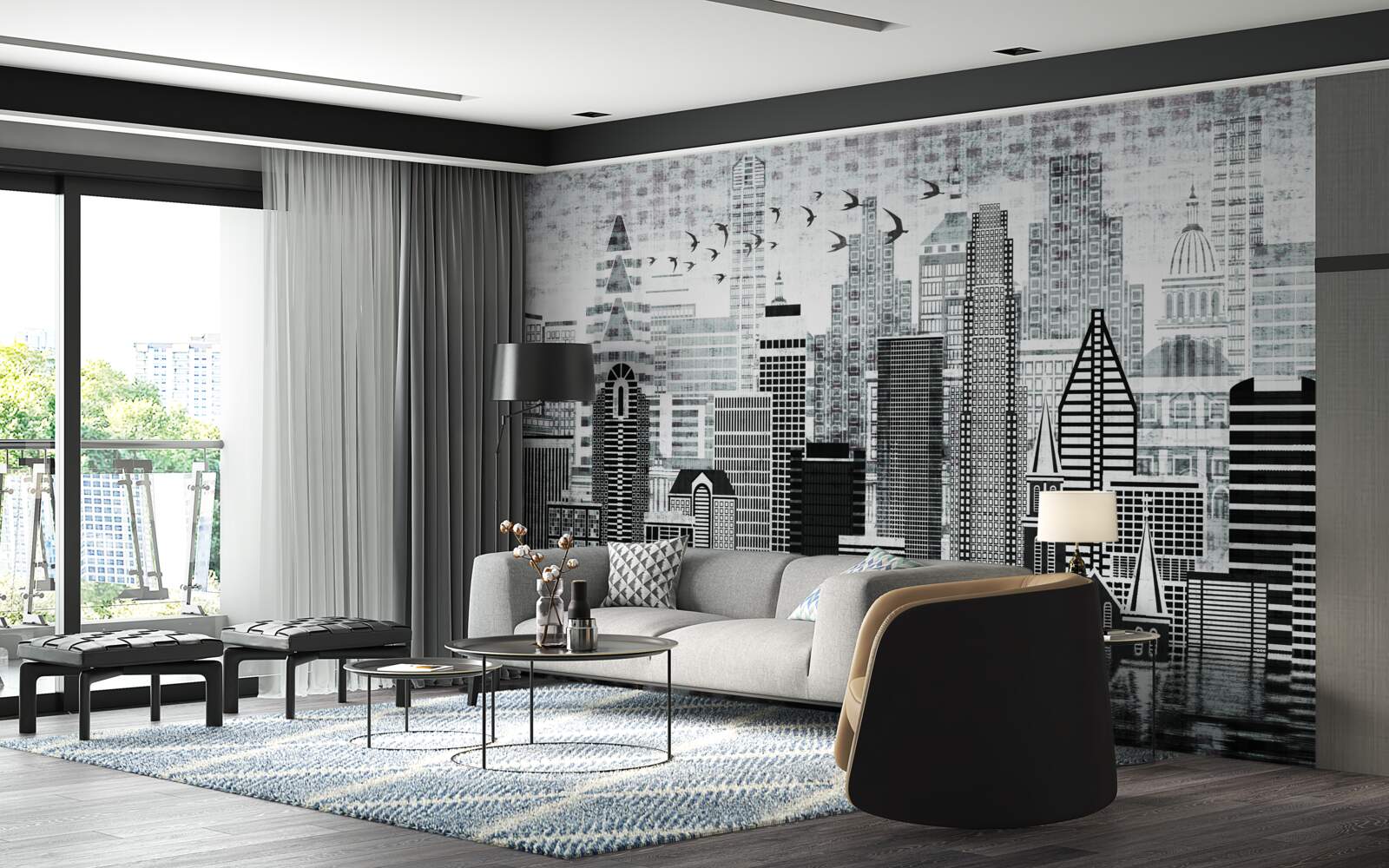 Фотошпалери одноманітний панорамний вид на місто