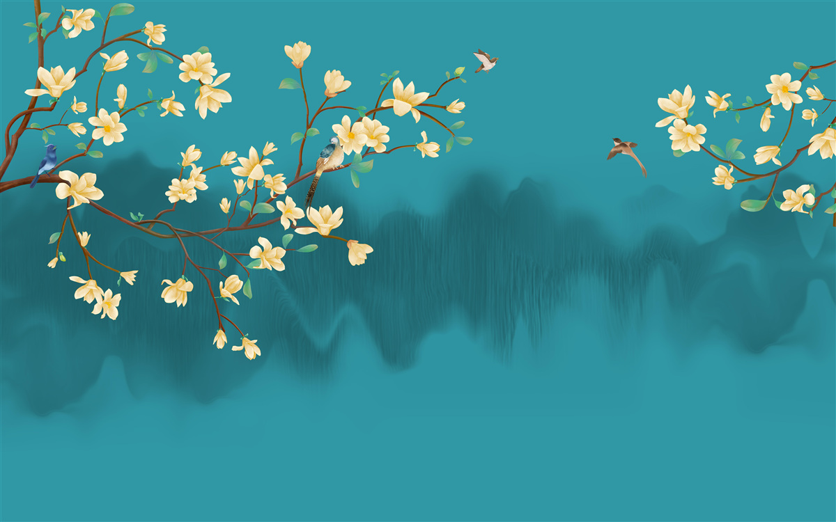 Фотошпалери Жовта магнолія в повному розквіті над містичною туманною водою