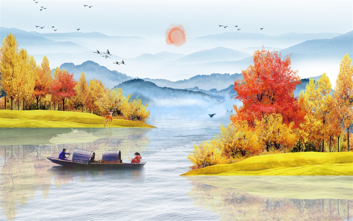 Фотошпалери корабель на гірській річці