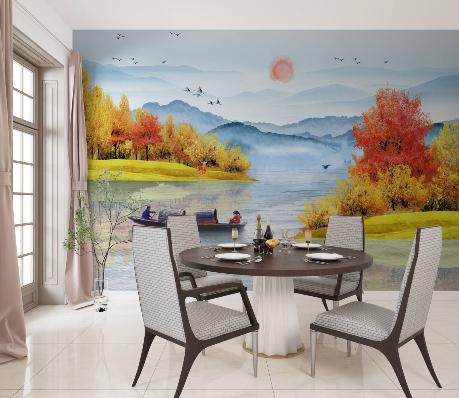 Фотошпалери корабель на гірській річці