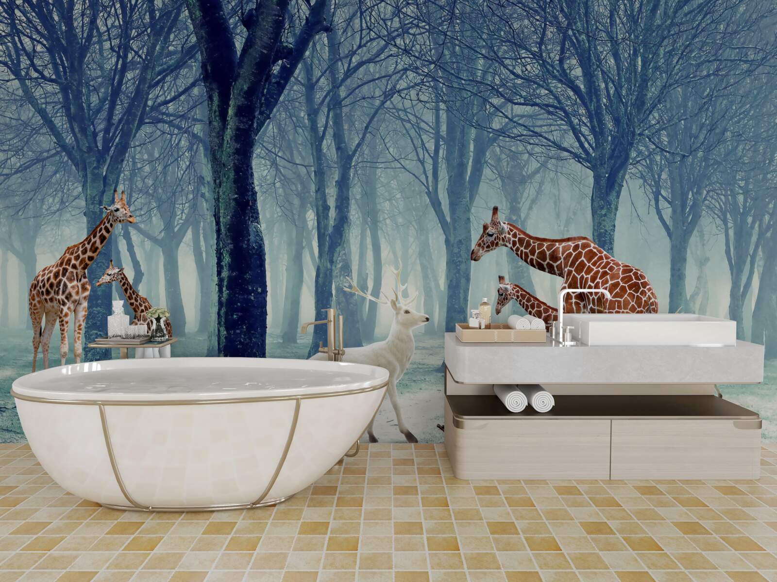 Фотошпалери У жирафів з'явився новий друг