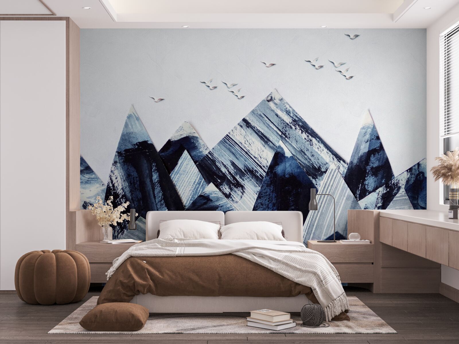 Фотошпалери гірська вершина під крилами птахів