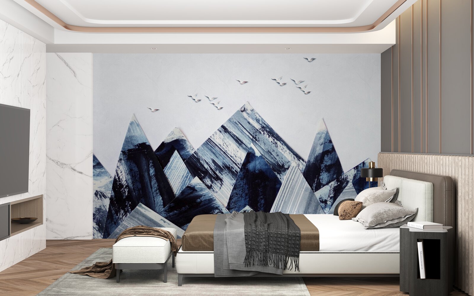 Фотошпалери гірська вершина під крилами птахів