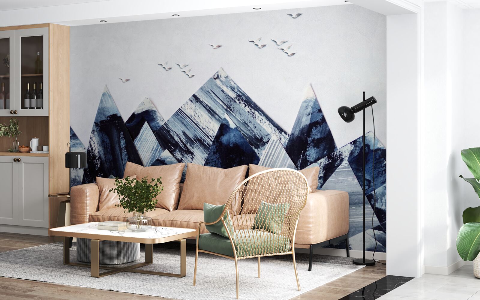 Фотошпалери гірська вершина під крилами птахів