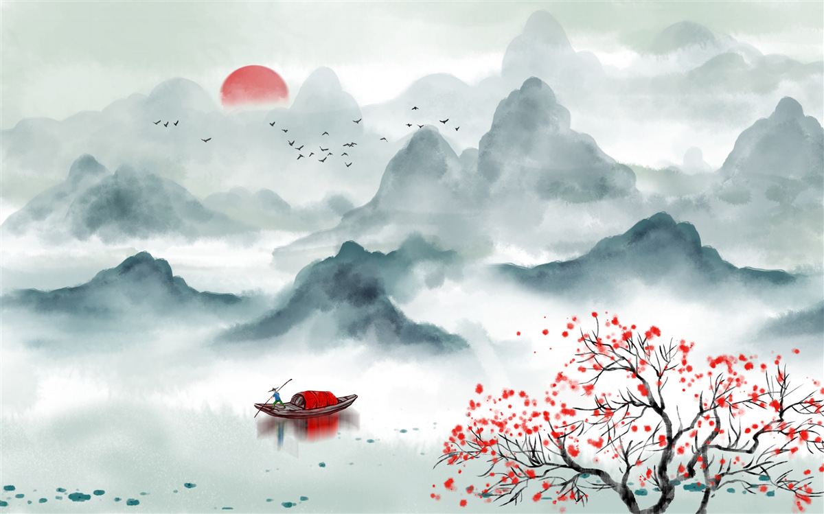 Фотошпалери рибалка на містичній гірській водоймі