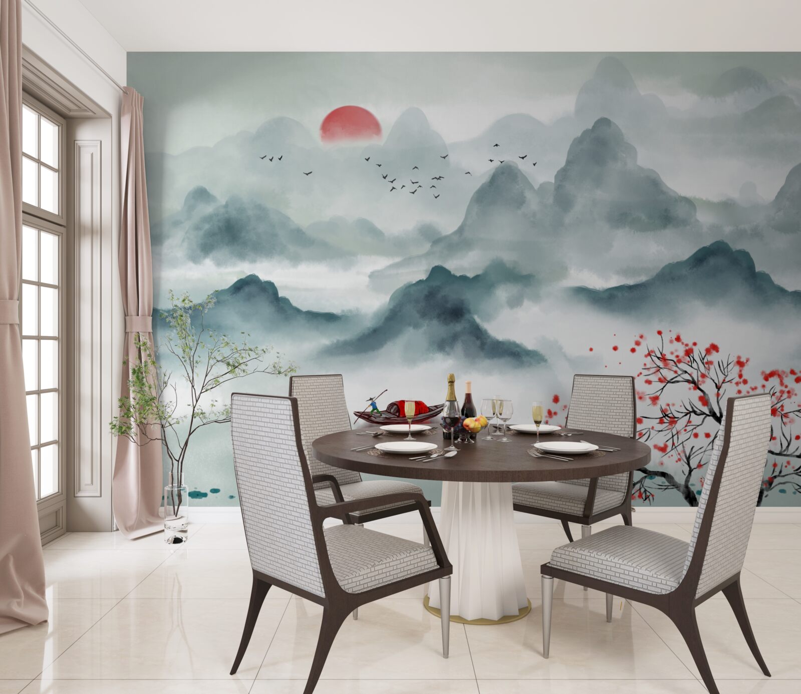 Фотошпалери рибалка на містичній гірській водоймі