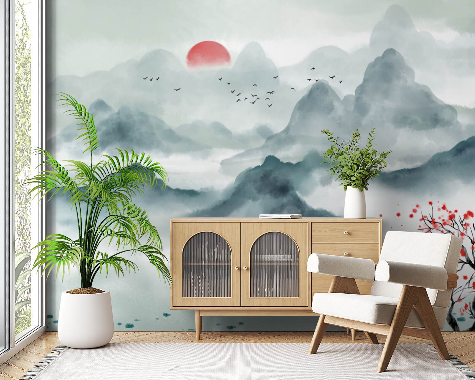 Фотошпалери рибалка на містичній гірській водоймі