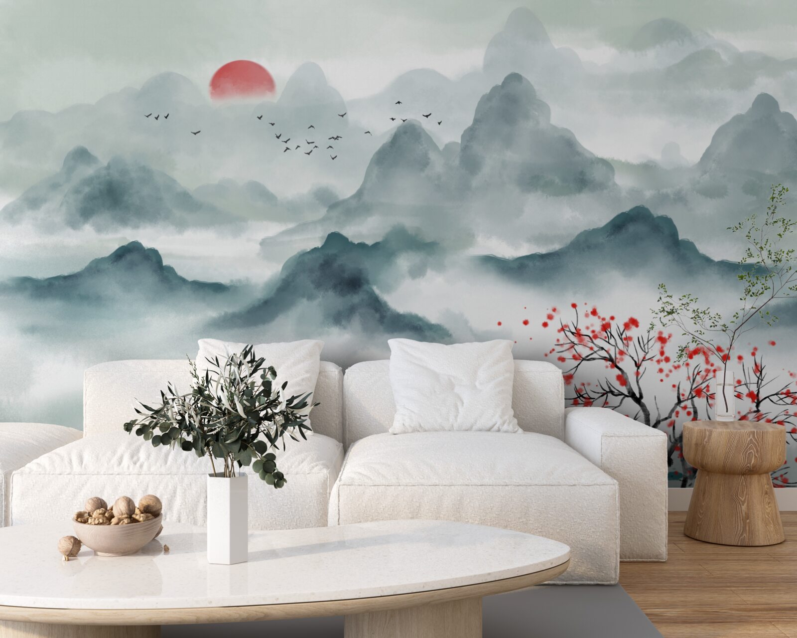 Фотошпалери рибалка на містичній гірській водоймі