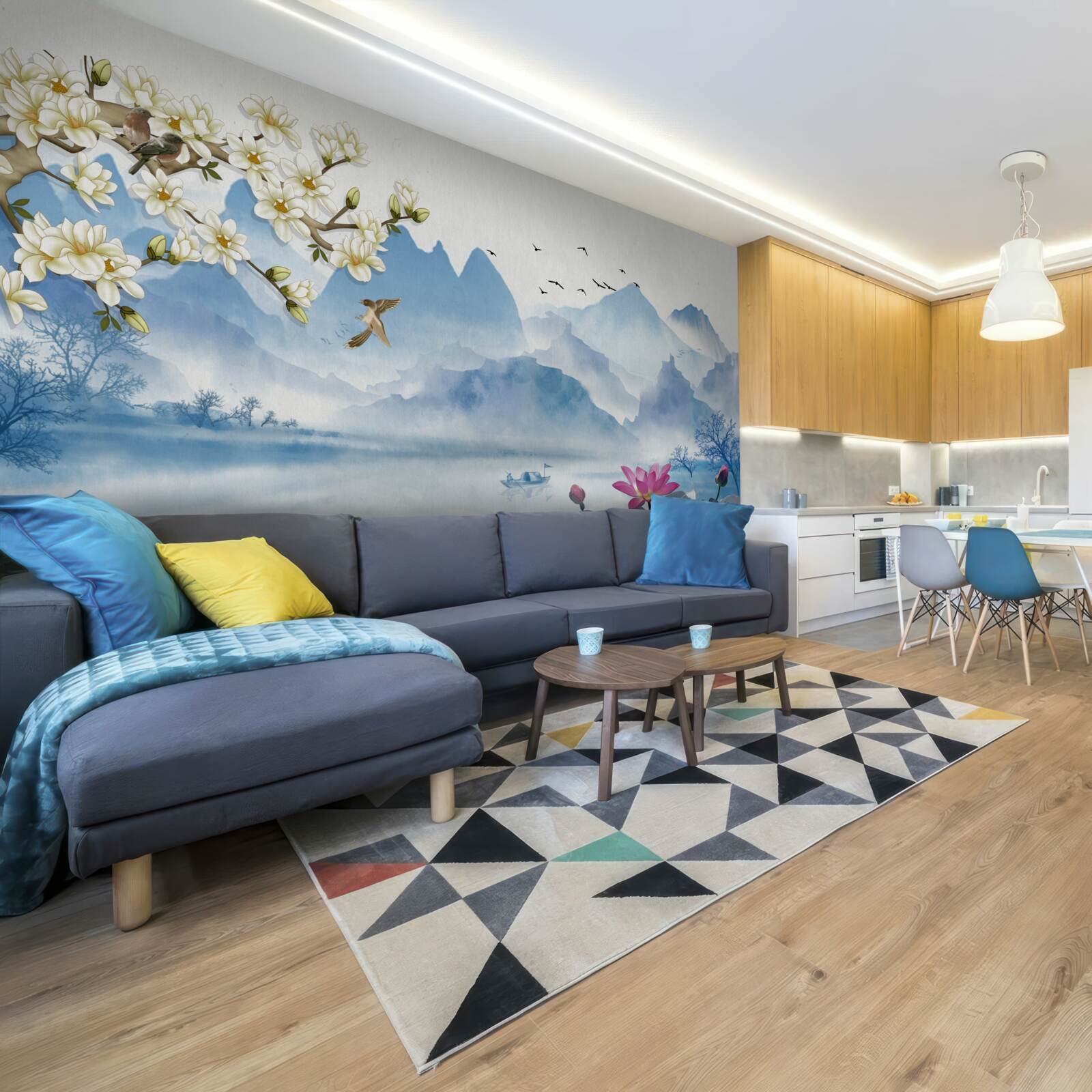 Фотошпалери акварелі із зображенням гірських озер у Китаї