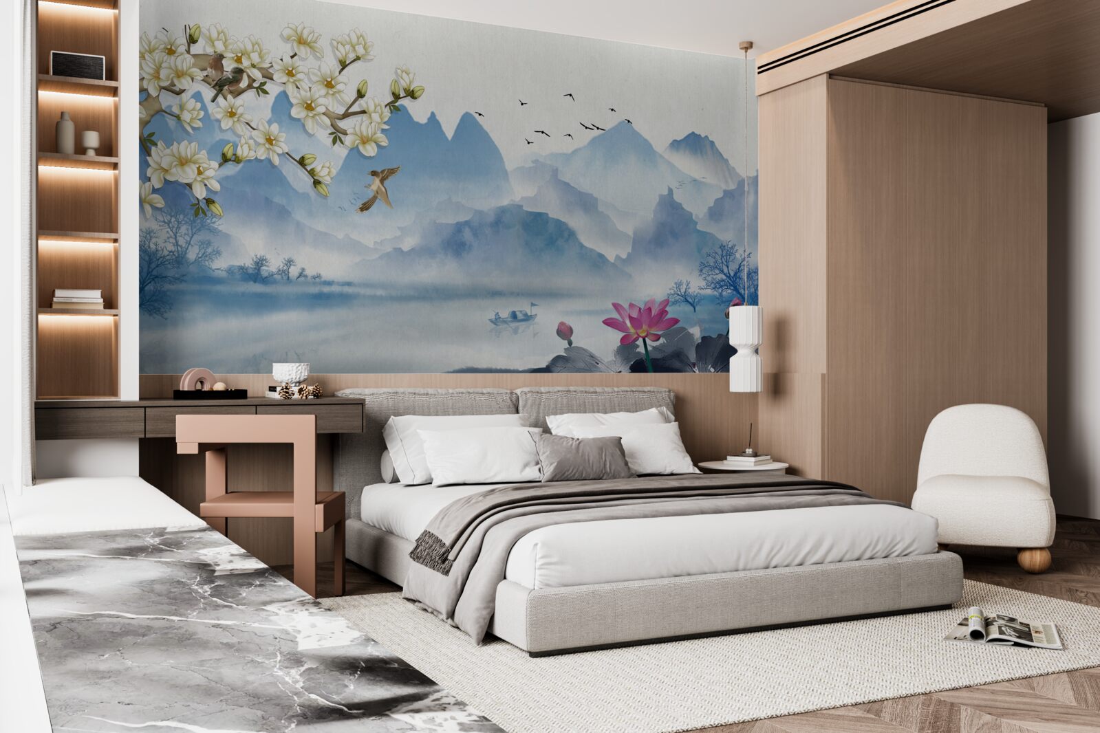 Фотошпалери акварелі із зображенням гірських озер у Китаї