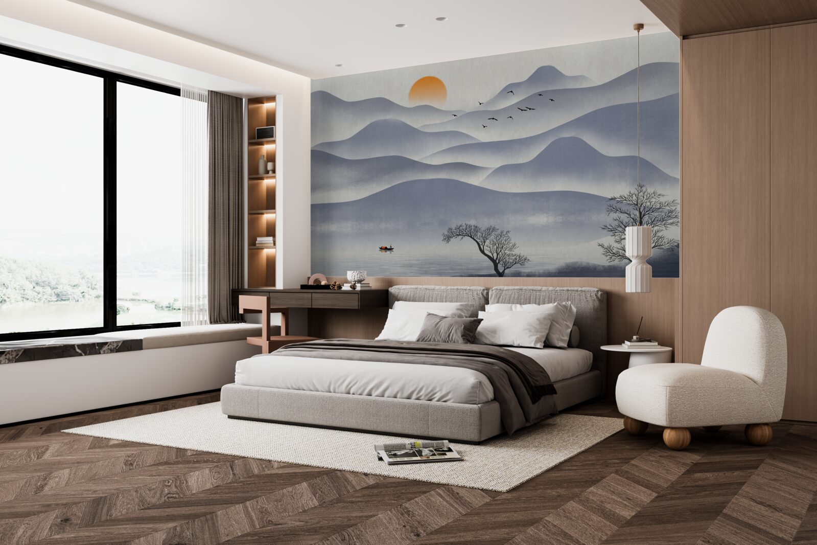 Фотошпалери замовлення на озері виконує рибалка