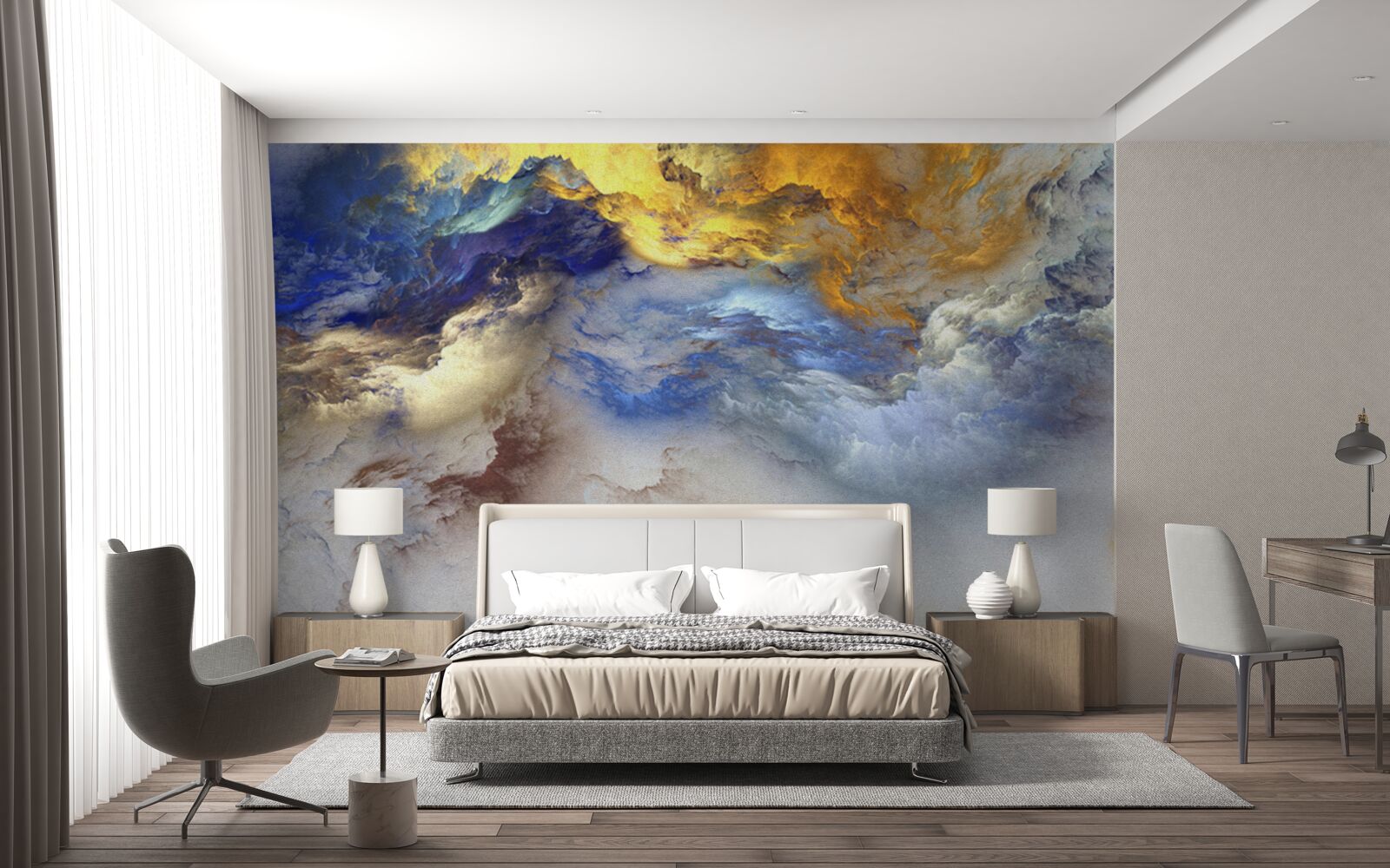 Фотошпалери мармур з відтінками, пофарбований у синій та жовтий кольори