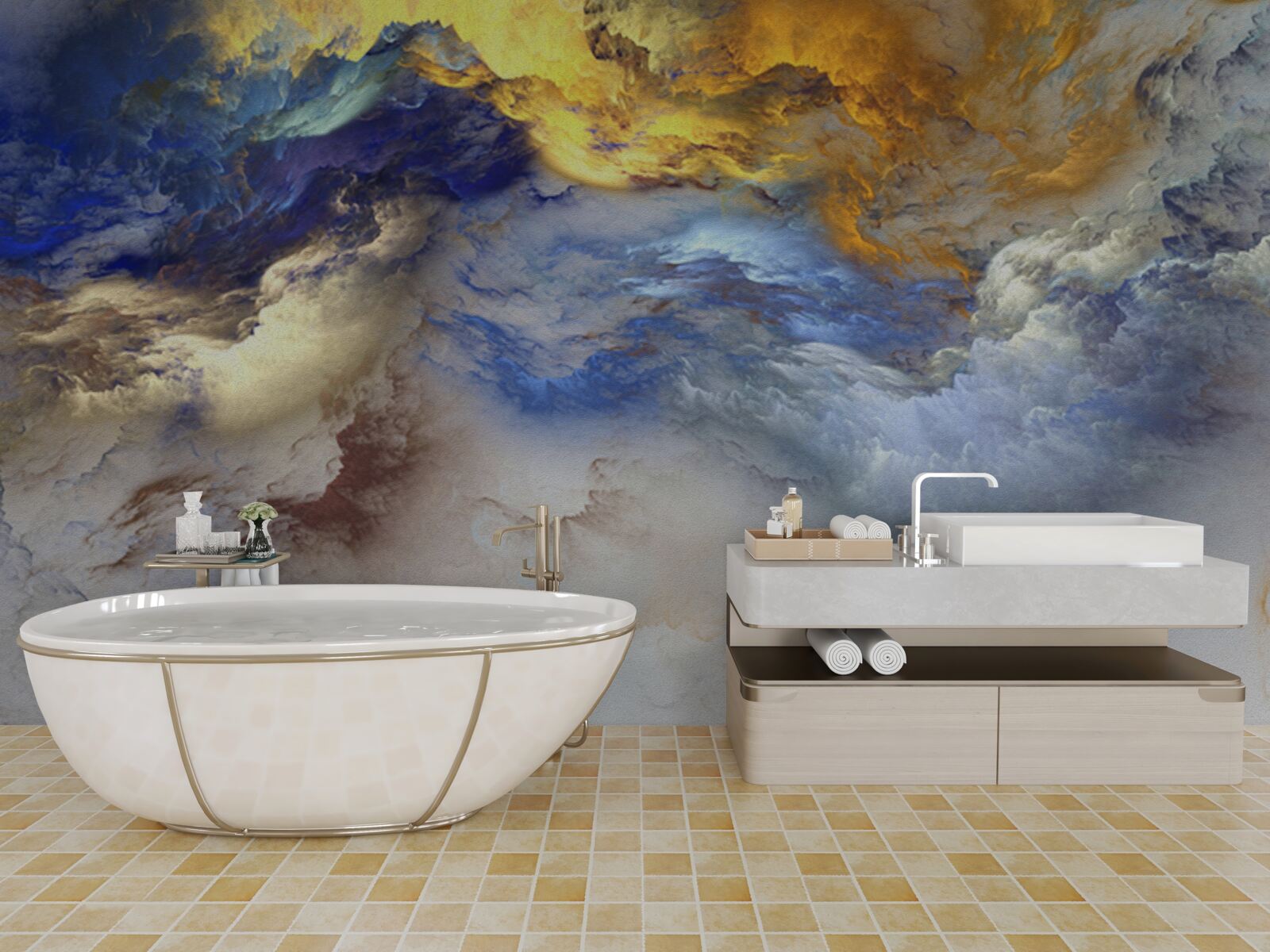 Фотошпалери мармур з відтінками, пофарбований у синій та жовтий кольори