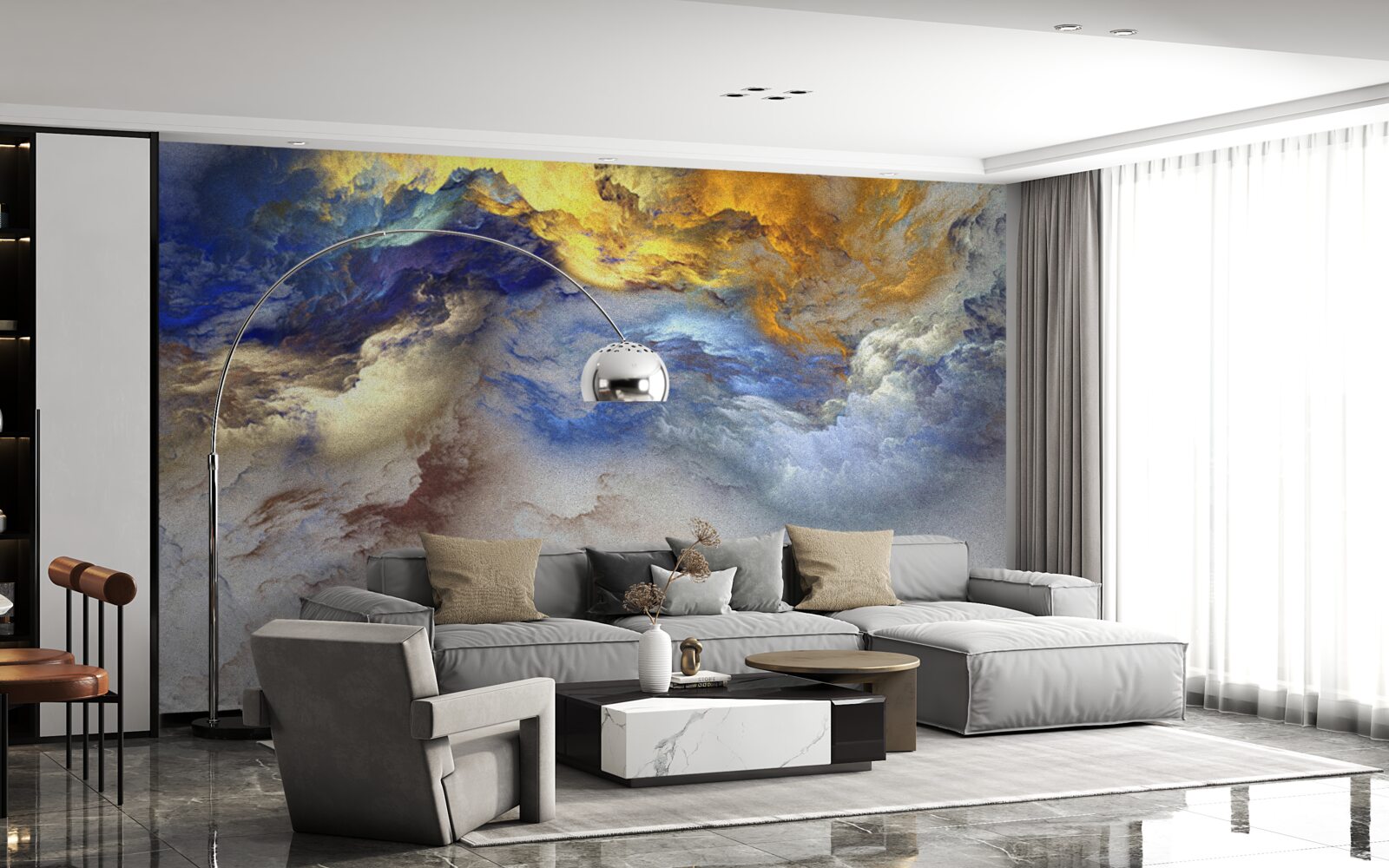 Фотошпалери мармур з відтінками, пофарбований у синій та жовтий кольори