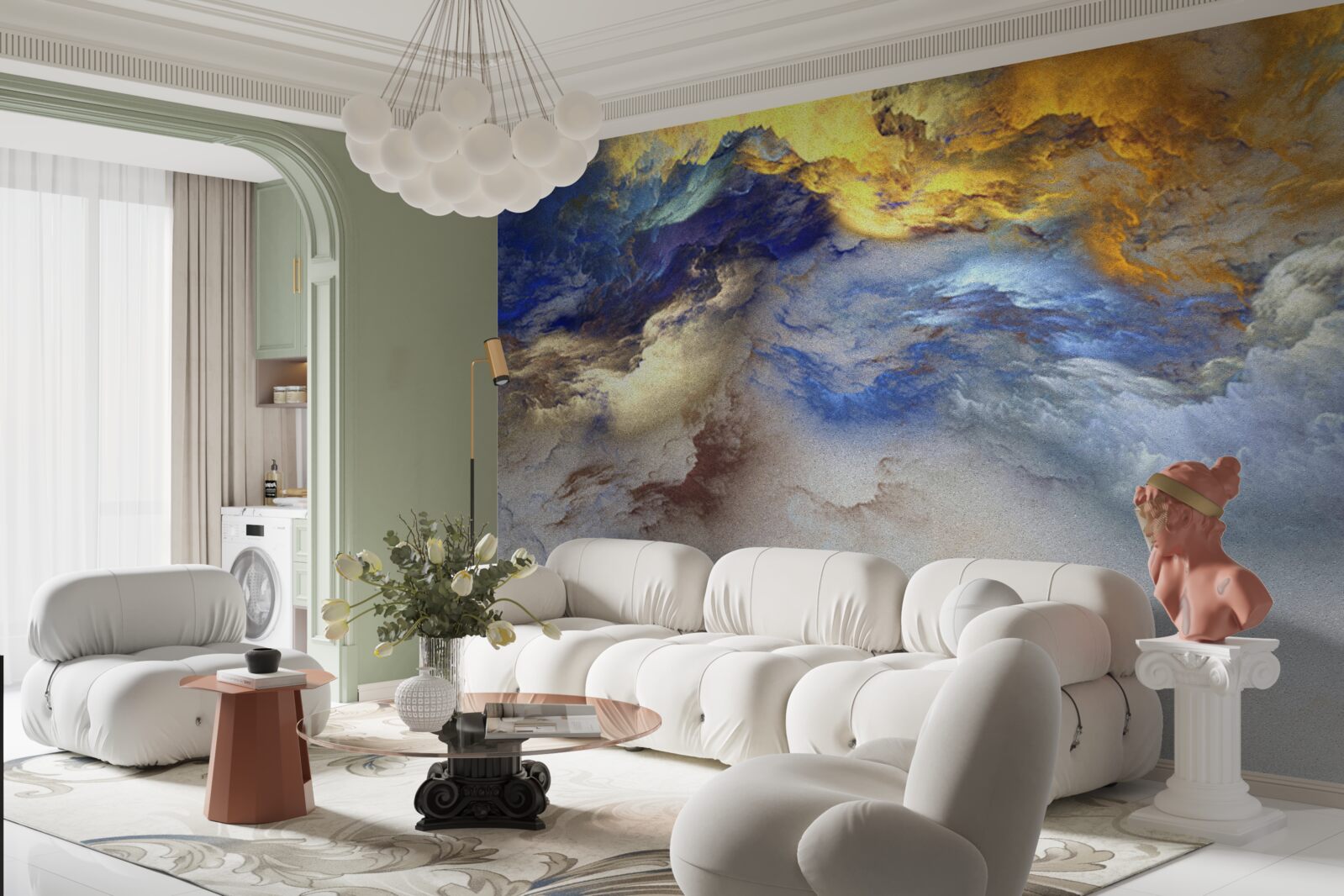 Фотошпалери мармур з відтінками, пофарбований у синій та жовтий кольори