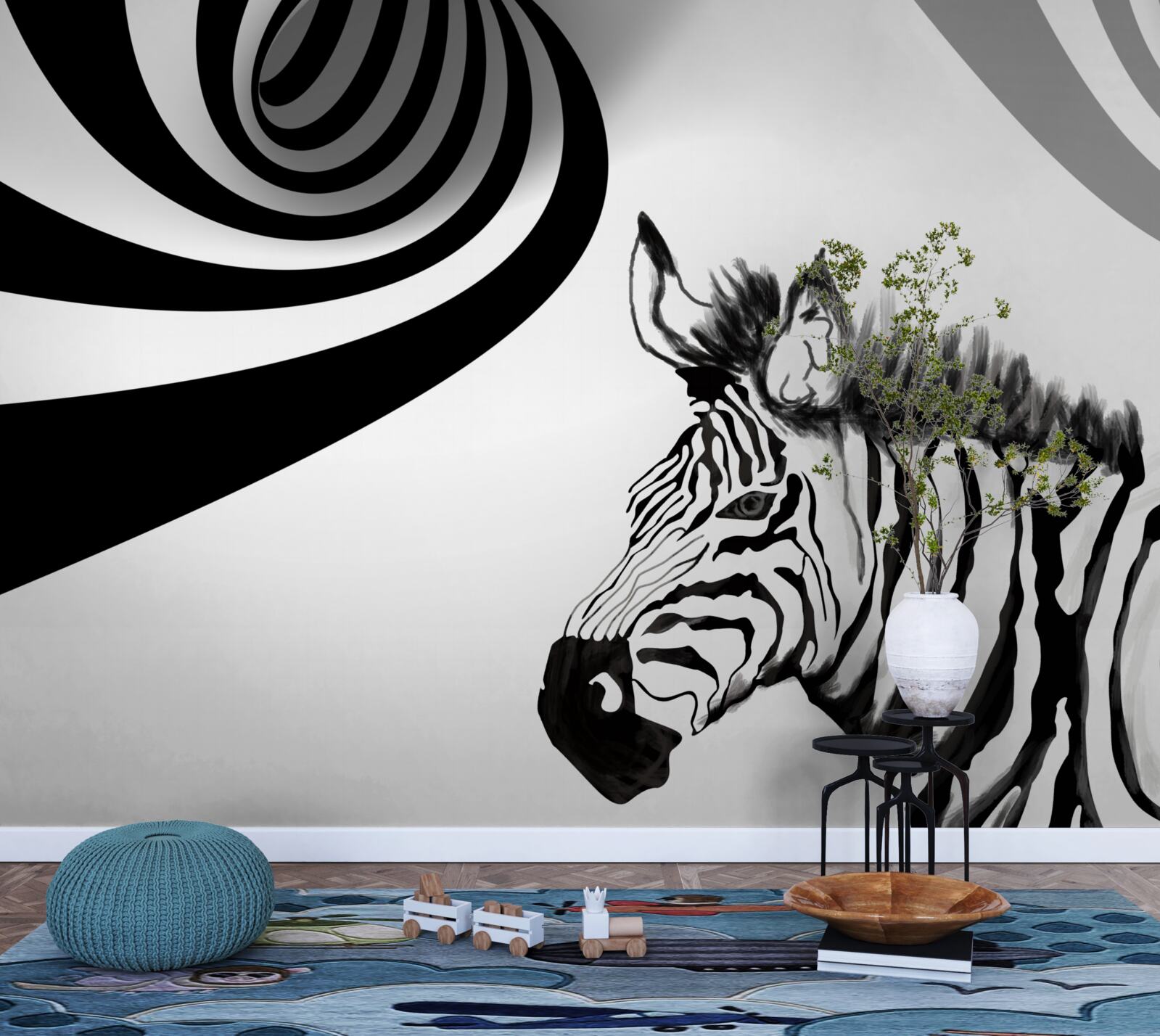 Фотошпалери чорно-біла зебра в стані очікування