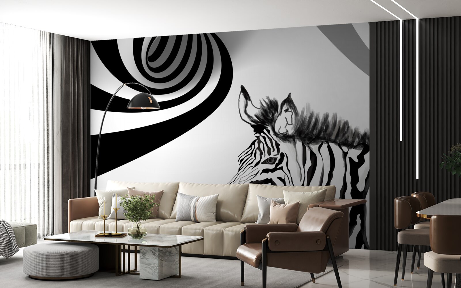 Фотошпалери чорно-біла зебра в стані очікування