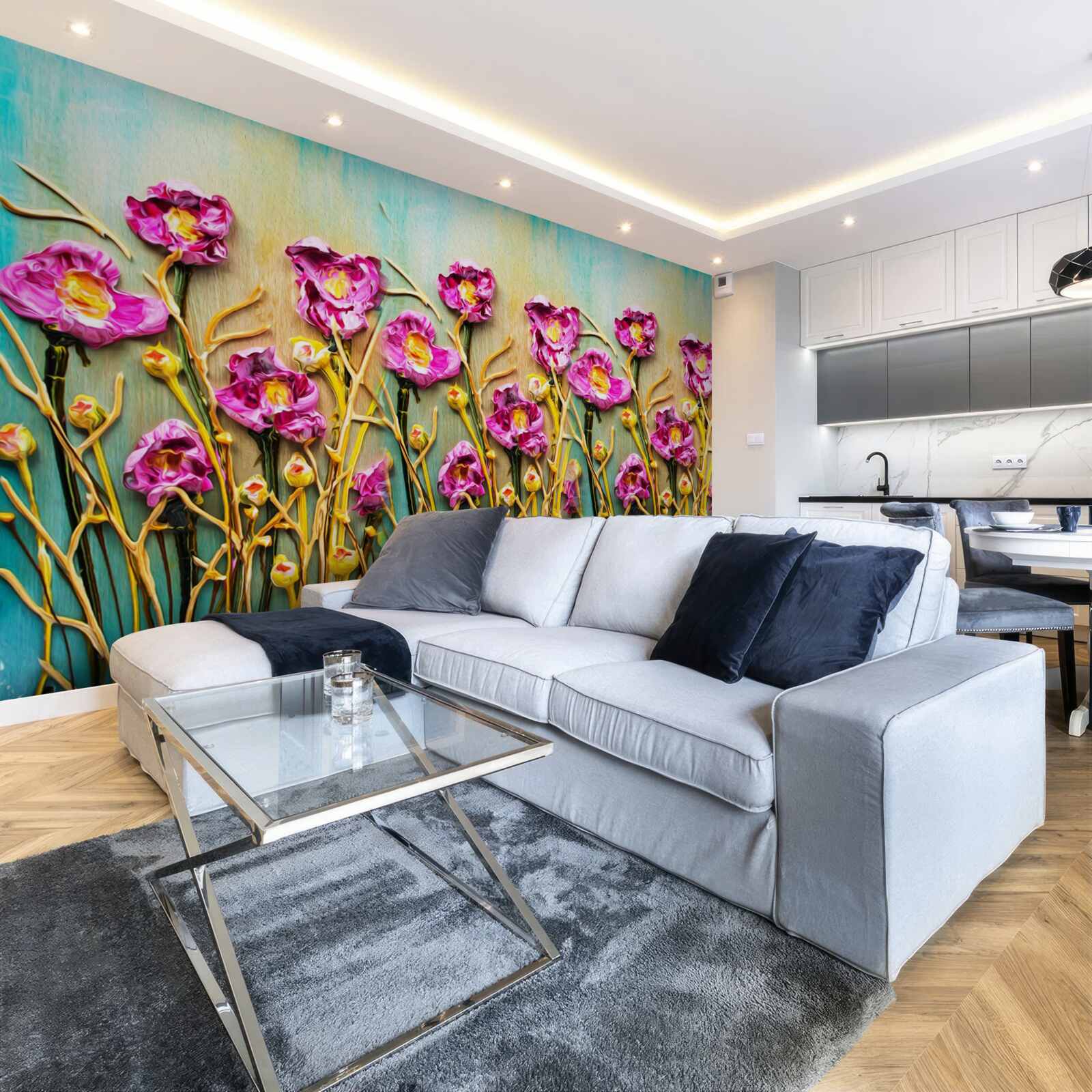 Фотошпалери абстрактні квіти, зображені олійною фарбою