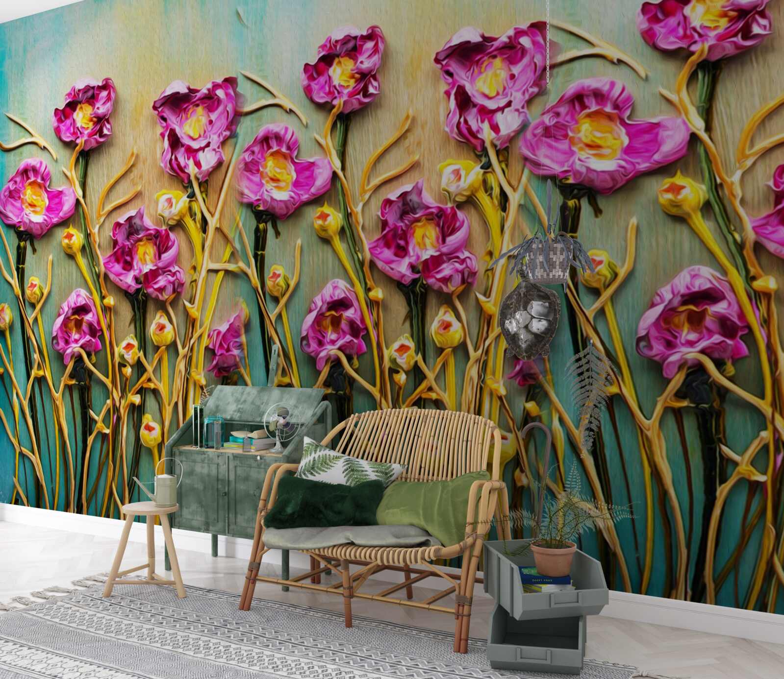 Фотошпалери абстрактні квіти, зображені олійною фарбою