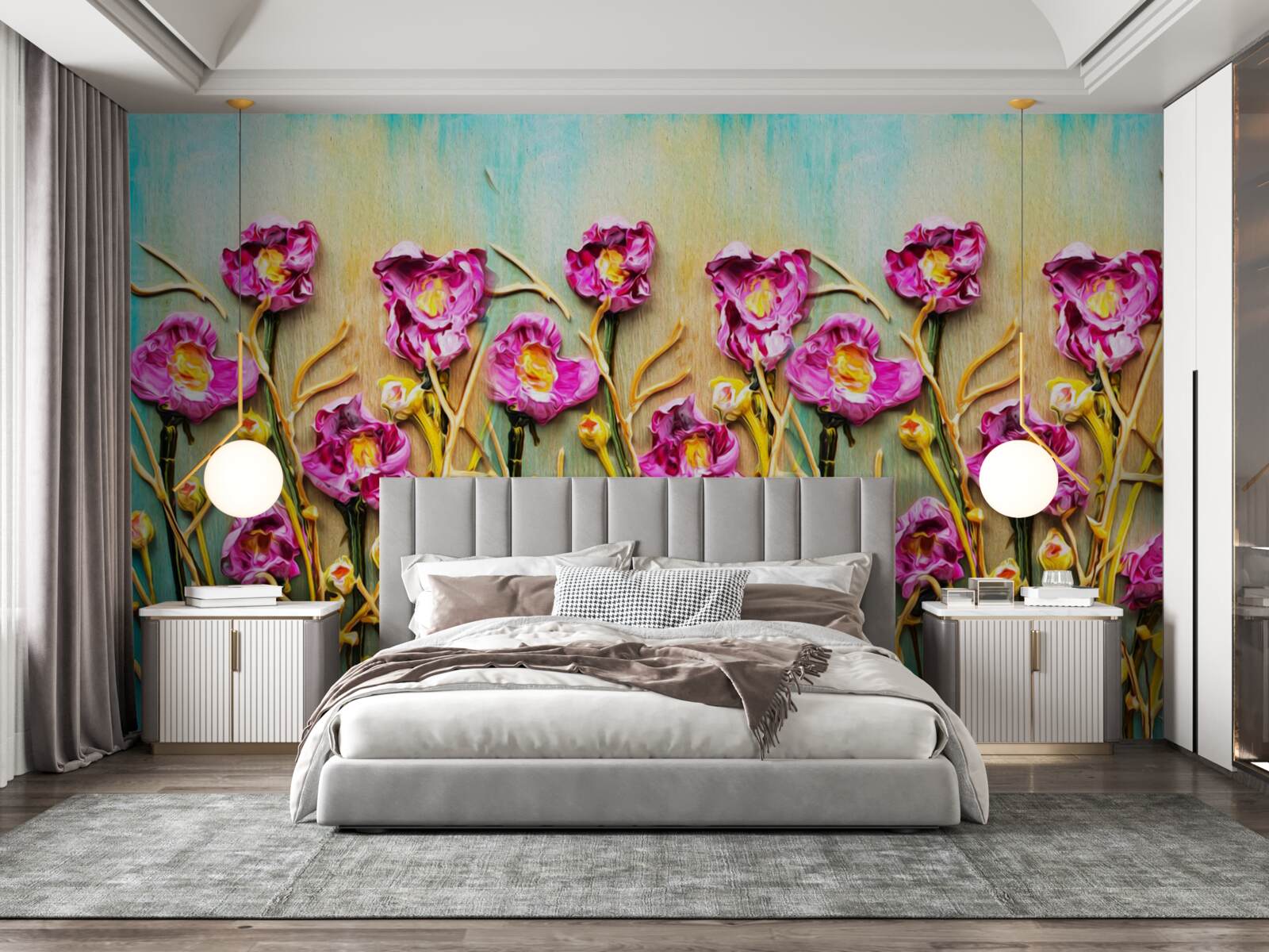 Фотошпалери абстрактні квіти, зображені олійною фарбою