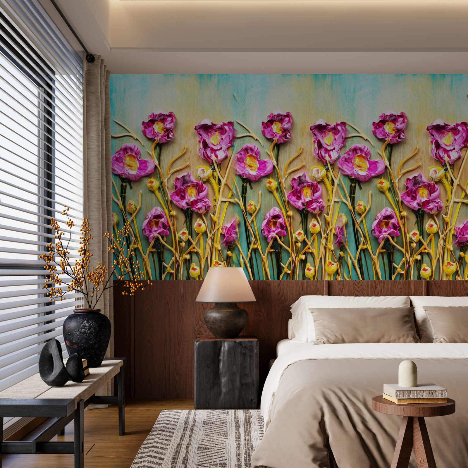 Фотошпалери абстрактні квіти, зображені олійною фарбою